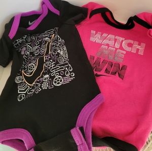 Nike Infant Girl Onesies-2One Pink 0-6 months WATCH ME WIN One Black 0-6 months